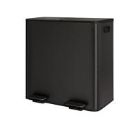 GarveeHome Cubo basura cocina sistema separación residuos 2 compartimentos pedal metálico tapa cierre suave reciclaje residuos orgánicos cubos interiores extraíbles (Negro mate, 2 x 40 L)