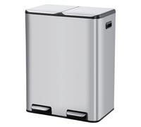 GarveeHome Cubo de basura de cocina, 2 x 30 L, sistema de separación de basura, acero inoxidable, 2 compartimentos, doble tapa, separación de basura, compartimentos separados, funcionamiento sin