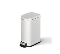 GarveeHome Cubo de Basura Metálico 10 L Tapa para Baño, Delgado e Impermeable para Dormitorio, Pequeño con Pedal, Cubo Interior, Asa Trasera y Tapa de Cierre Suave (Blanco, 10L)