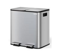 GarveeHome Cubo De Cocina 2x15L Separación Residuos, Pedal Acero Inoxidable, Pedales Independientes, Cierre Amortiguado, Cubos Internos Extraíbles, Reciclaje Residuos Orgánicos (Acero inoxidable)