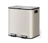 GarveeHome Cubo De Cocina 2x15L Separación Residuos, Pedal Acero Inoxidable, Pedales Independientes, Cierre Amortiguado, Cubos Internos Extraíbles, Reciclaje Residuos Orgánicos Beige