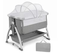 GarveeHome Cuna de viaje 5 en 1 para bebé - Colecho, moisés plegable, 4 alturas ajustables (66-82cm) - Cambiador, colchón, mecedora - Cesta, mosquitera - Para recién nacidos hasta 3 años - Color: gris