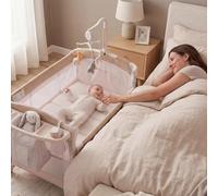 GarveeHome Cuna multifuncional 5 en 1 para bebé - Cama auxiliar, plegable con ruedas - Colchón, cambiador, música, móvil colgante - Dos alturas y moisés - Hasta 15 kg - Color caqui europeo con
