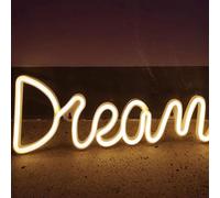 GarveeHome Dream Neón LED de neón con forma de ensueño, señales luminosas alimentadas por USB, luces nocturnas, letras, decoración para bodas, cumpleaños, decoración de pared, bar, fiesta, blanco
