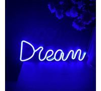 GarveeHome Dream Neón LED de neón con forma de ensueño, señales luminosas alimentadas por USB, luces nocturnas, letras, decoración de pared, para bodas, cumpleaños, bares, fiestas, color azul