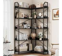 GarveeHome Estantería de Esquina de 182 cm, estantería Industrial de 5 Pisos en Forma de L, con decoración de Perlas, estantería Grande con protección antivuelco para salón y Dormitorio, Color Negro