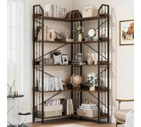 GarveeHome Estantería de esquina de 182 cm, estantería industrial de 5 pisos en forma de L, con decoración de perlas, estantería grande con protección antivuelco para salón y dormitorio, color vintage