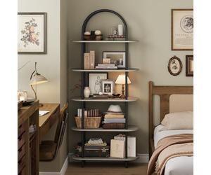 GarveeHome Estantería de Oficina arqueada de 5 Niveles - Estructura metálica sólida - Diseño Abierto y Moderno - para Libros, Plantas y decoración - Negro