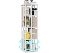 GarveeHome Estantería giratoria de 5 Niveles con rotación de 360°, Torre de Libros Estrecha con rieles metálicos para salón, Oficina y apartamento (40 x 40 x 137 cm)