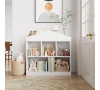 GarveeHome Estantería Infantil Blanca de Madera con 5 Compartimentos y Techo - Organizador Moderno para Libros y Juguetes Habitaciones Infantiles, aulas y Salas de Juegos - Blanco