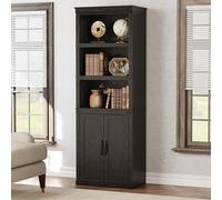 GarveeHome Estantería Rústica Madera 5 Niveles con Puertas Negra