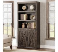 GarveeHome Estantería Rústica Madera 5 Niveles con Puertas Roble