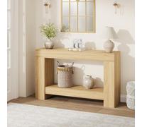 GarveeHome Farmhouse 2-Tier Console Table for Entryway or Living Room - Long Wooden Sofa Table with Open Storage Shelf - Natural Wood Color, 1.2 Meters