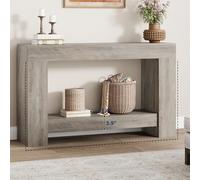 GarveeHome Farmhouse 2-Tier Console Table for Entryway or Living Room - Long Wooden Sofa Table with Open Storage Shelf - Grey, 1.2 Meters