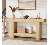 GarveeHome Farmhouse 2-Tier Console Table for Entryway or Living Room - Long Wooden Sofa Table with Open Storage Shelf - Accent Hallway Table - Natural Wood Color, 1.6 Meters