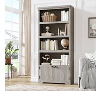 GarveeHome Farmhouse 5-Tier Bookshelf with 2 Doors - Adjustable Anti-Slip Shelves, Tall Storage for Home Office, Living Room, Study - Carlo-30, Black Handle, Size W600