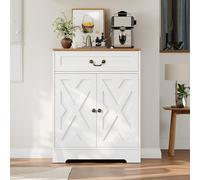 GarveeHome Farmhouse Coffee Bar Cabinet with 2 Doors & Drawer, Kitchen Storage Buffet Sideboard, Adjustable Shelf, 150LB Capacity, Easy Assembly for Dining Room, Entryway, White