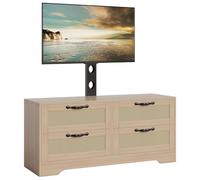 GarveeHome Farmhouse Style Dresser TV Stand for TVs up to 70'' - 4 Drawers, Rattan Doors, Wooden Storage Cabinet, Media Console for Bedroom or Living Room - Natural Log Finish