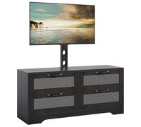 GarveeHome Farmhouse Style Dresser TV Stand for TVs up to 70'' - 4 Drawers, Rattan Doors, Wooden Storage Cabinet, Media Console for Bedroom or Living Room - Modern Design, Black