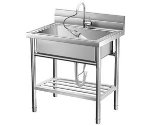 GarveeHome Fregadero independiente de acero inoxidable con estante, conexión de agua fría y caliente, fregadero de acero inoxidable con grifo para exterior, interior, cocina, restaurante, 50 x 46 x 85