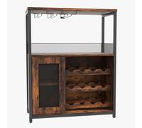 GarveeHome Gabinete de Bar para Vino de 3 Niveles con Luces LED, portavasos y Estante extraíble - Puerta de Malla y Almacenamiento Multifuncional - Aparador Buffet para salón, Comedor o Cocina