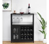 GarveeHome Gabinete para vino, Bar Industrial 70x35x92 cm, Estantería ajustable con soporte para copas, Gabinete de vino para cocina, comedor, sala de estar, muebles para cafetería - D