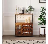 GarveeHome Gabinete para vinos con iluminación LED, armario de bar industrial 70x35x92 cm, estante para vinos ajustable con soporte para vasos para cocina, comedor, salón, mueble de cafetería - D