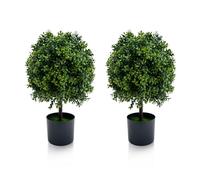 GarveeHome GarveeHome Set de 2 árboles topiarios Artificiales de boj en Maceta - Planta Decorativa Interior y Exterior, Realista con Frutos, sin Mantenimiento, Verde Natural, Altura 51 cm