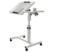 GarveeHome Height Adjustable Overbed Table on Wheels, 23.6-37.4 in Rolling Bedside Laptop Desk for Hospital Bed/Home/Couch - Lockable Swivel Casters - White