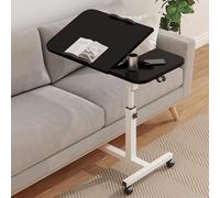 GarveeHome Height & Tilt Adjustable Rolling TV Tray Table - Collapsible Laptop Desk with Anti-Slip Edge, Locking Wheels, Easy-Clean Metal Frame for Bed, Couch, Office - Pure Black