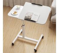 GarveeHome Height & Tilt Adjustable Rolling TV Tray Table - Collapsible Laptop Desk with Anti-Slip Edge, Locking Wheels, Easy-Clean Metal Frame for Bed, Couch, Office - Pure White