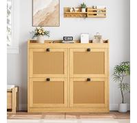 GarveeHome Industrial Safety Storage Cabinet - 4 Turn Drawers, Adjustable Shelves, Secure Flammable Chemical Locker, Anti-Tip Rattan Door, Freestanding for Labs or Workplace - Oak Finish Cabinet