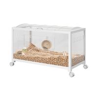 GarveeHome Jaula Extra Gran tamaño para hámster y roedores con Ruedas, Metal antirroeduras y Paneles PS Transparentes, 360° Vista, Puerta Frontal + Tapa Superior, ventilada y apilable - Blanco,