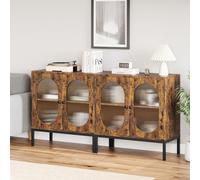 GarveeHome Juego de 2 aparadores con 2 puertas de cristal y madera, estantes ajustables, patas metálicas, 80 cm de ancho, armario de almacenamiento para pasillo, entrada, salón, cocina