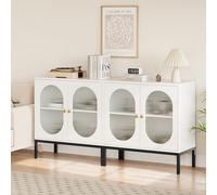 GarveeHome Juego de 2 aparadores con 2 puertas de cristal y madera, estantes ajustables, patas metálicas, 80 cm de ancho, armario de almacenamiento para pasillo, entrada, salón, cocina B