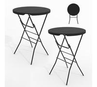 GarveeHome Juego de 2 mesas altas plegables, altura 110 cm, diámetro 80 cm, mesa auxiliar, mesa plegable, mesa de bar, cóctel, fiesta, mesa redonda, mesa alta para jardín