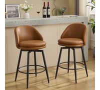 GarveeHome Juego de 2 taburetes de bar de altura de mostrador, taburetes giratorios de 26 pulgadas con respaldo y patas de metal para encimera de cocina, taburetes tapizados modernos, sillas de isla