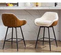 GarveeHome Juego de 2 taburetes de bar giratorios modernos de 26 pulgadas de altura de mostrador para isla de cocina, taburetes tapizados de tela sherpa, sillas de isla con respaldo y patas de metal