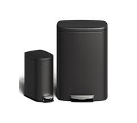 GarveeHome Juego de Cubos de Basura metálicos de 50L y 10L de Acero Inoxidable con Tapa, Cubo con Pedal, Cubo Interior y asa Trasera, Color Blanco (Negro, 50L+10L)