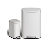 GarveeHome Juego de Cubos de Basura metálicos de 50L y 10L de Acero Inoxidable con Tapa, Cubo con Pedal, Cubo Interior y asa Trasera, Color Blanco (Blanco, 50L+10L)