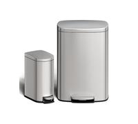 GarveeHome Juego de Cubos de Basura metálicos de 50L y 10L de Acero Inoxidable con Tapa, Cubo con Pedal, Cubo Interior y asa Trasera, Color Blanco (Color Acero Inoxidable, 50L+10L)