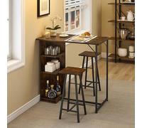 GarveeHome Juego de mesa de bar pequeña y sillas para 2, juego de mesa de bar de 3 piezas con estantes de almacenamiento de 3 niveles, mesa de ahorro de espacio para apartamento pequeño, sala de