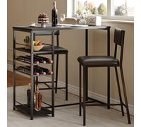 GarveeHome Juego de Mesa de Comedor para 2, Mesa de Altura de mostrador con 2 sillas tapizadas y estantes de Almacenamiento, Juego de 2 mesas de bistró y sillas, Juego de Mesa de Cocina para Espacios