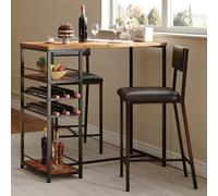 GarveeHome Juego de mesa de comedor para 2, mesa de altura de mostrador con 2 sillas tapizadas y estantes de almacenamiento, juego de 2 mesas de bistró y sillas, juego de mesa de cocina para espacios