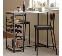 GarveeHome Juego de mesa de comedor para 2, mesa de altura de mostrador con 2 sillas tapizadas y estantes de almacenamiento, juego de 2 mesas de bistró y sillas, juego de mesa de cocina para espacios