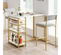 GarveeHome Juego de mesa de comedor para 2, mesa de cocina con altura de mostrador con 2 taburetes de bar tapizados, juego de mesa de comedor y sillas con estantes de almacenamiento, para espacios