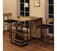 GarveeHome Juego de mesa de comedor para 2, mesa de cocina con altura de mostrador con 2 taburetes de bar tapizados, juego de mesa de comedor y sillas con estantes de almacenamiento, para espacios