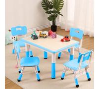 GarveeHome Juego de Mesa y 4 sillas Infantiles - Altura Ajustable - Multifuncional para niños 2-10 años - Escritorio fácil de Limpiar - Patas Antideslizantes - Ideal Estudio, Azul