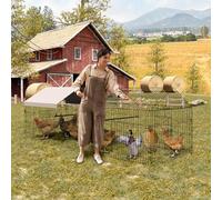 GarveeHome Large Walk-In Metal Chicken Coop with Run - Rust-Proof & Anti-Slip Poultry Cage with Waterproof Cover, 4 Doors & 1 Window for Chickens, Ducks & Rabbits - Size: 130" L x 40" W x 40" H