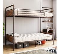 GarveeHome Litera de metal individual sobre individual para niños, litera convertible resistente con barandilla y escaleras, sin ruido, no necesita somier, marrón vintage